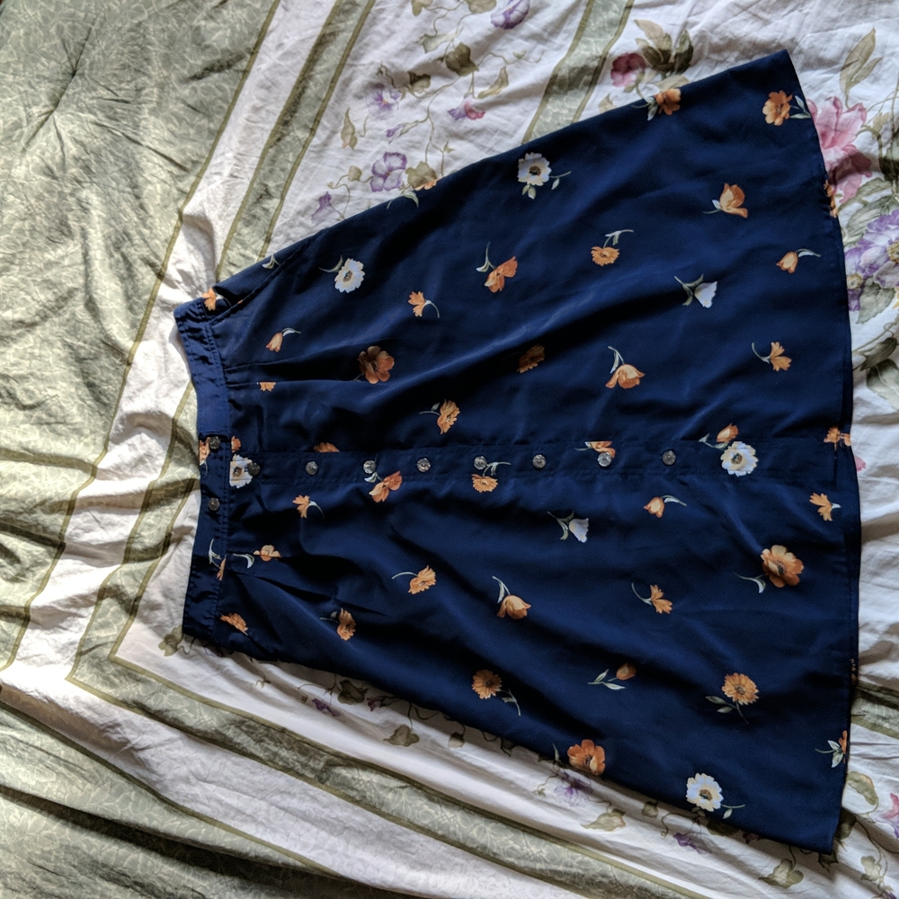 Vintage navy blue maxi floral skirt